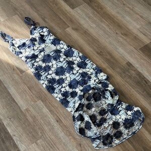 Chi Chi London Navy and Ivory Floral Lace high-low dress